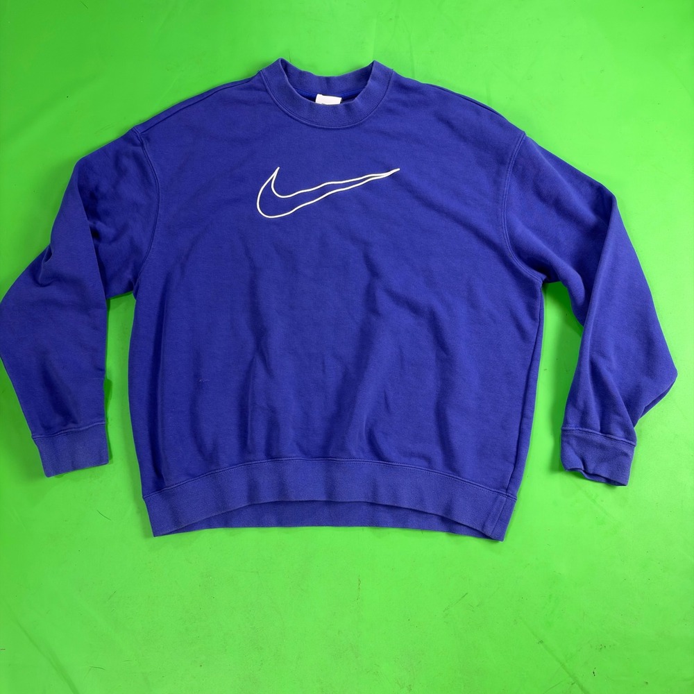 Nike Dri-FIT Center Swoosh Sweatshirt Mens S Blue Big Logo Crew Neck DQ5542-430